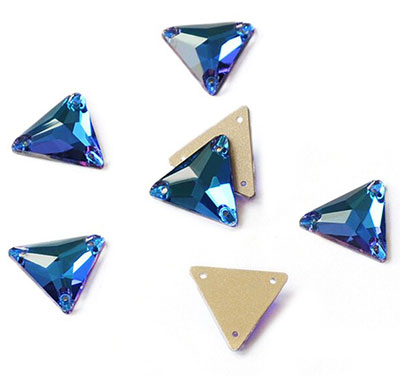 Стразы пришивные треугольной формы (15х15мм.) 20 шт. синие