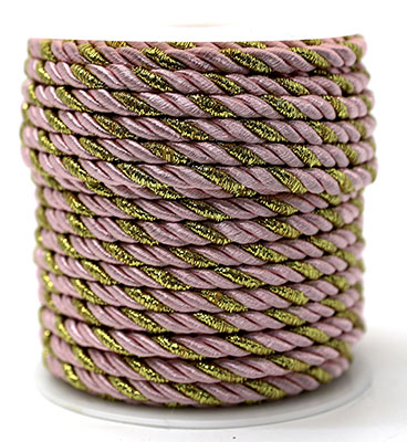 Шнур декоративный двухцветный 9 м (D-5 мм) розовый/золото