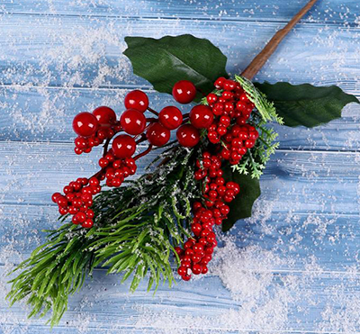 Декор новогодний - Снежная веточка с красными ягодами (Н-29см)