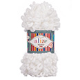 Пряжа вязальная Alize Puffy Fine № 55 белый (14,5 м) 100 гр.