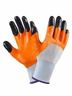 Перчатки нитриловые (оранжевые с чёрными пальцами)