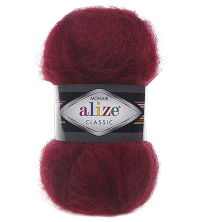 Пряжа Alize Mohair Classic № 57 (200 м) 100 гр. бордовый Пряжа Alize Mohair Classic № 57 (200 м) 100 гр. бордовый