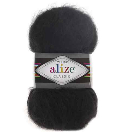 Пряжа Alize Mohair Classic № 60 (200 м) 100 гр. чёрный Пряжа Alize Mohair Classic № 60 (200 м) 100 гр. чёрный
