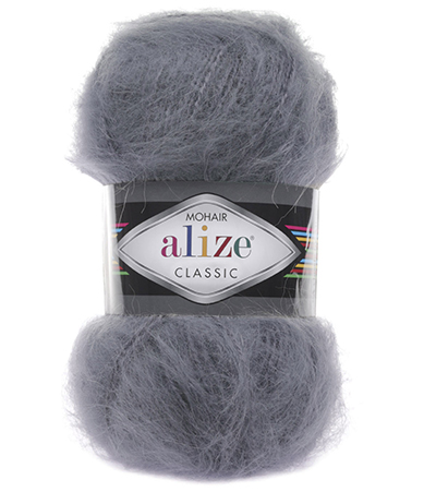 Пряжа Alize Mohair Classic № 87 (200 м) 100 гр. угольный серый Пряжа Alize Mohair Classic № 87 (200 м) 100 гр. угольный серый