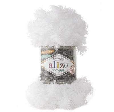 Пряжа Alize Puffy Fur № 6100 (6 м) 100 гр. белый