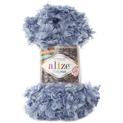 Пряжа Alize Puffy Fur № 6106 (6 м) 100 гр. голубой
