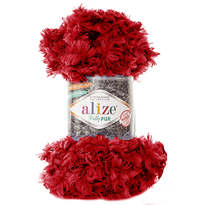Пряжа Alize Puffy Fur № 6109 (6 м) 100 гр. красный Пряжа Alize Puffy Fur № 6109 (6 м) 100 гр. красный