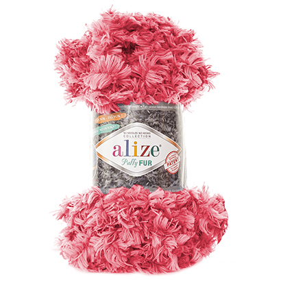 Пряжа Alize Puffy Fur № 6115 (6 м) 100 гр. розовый